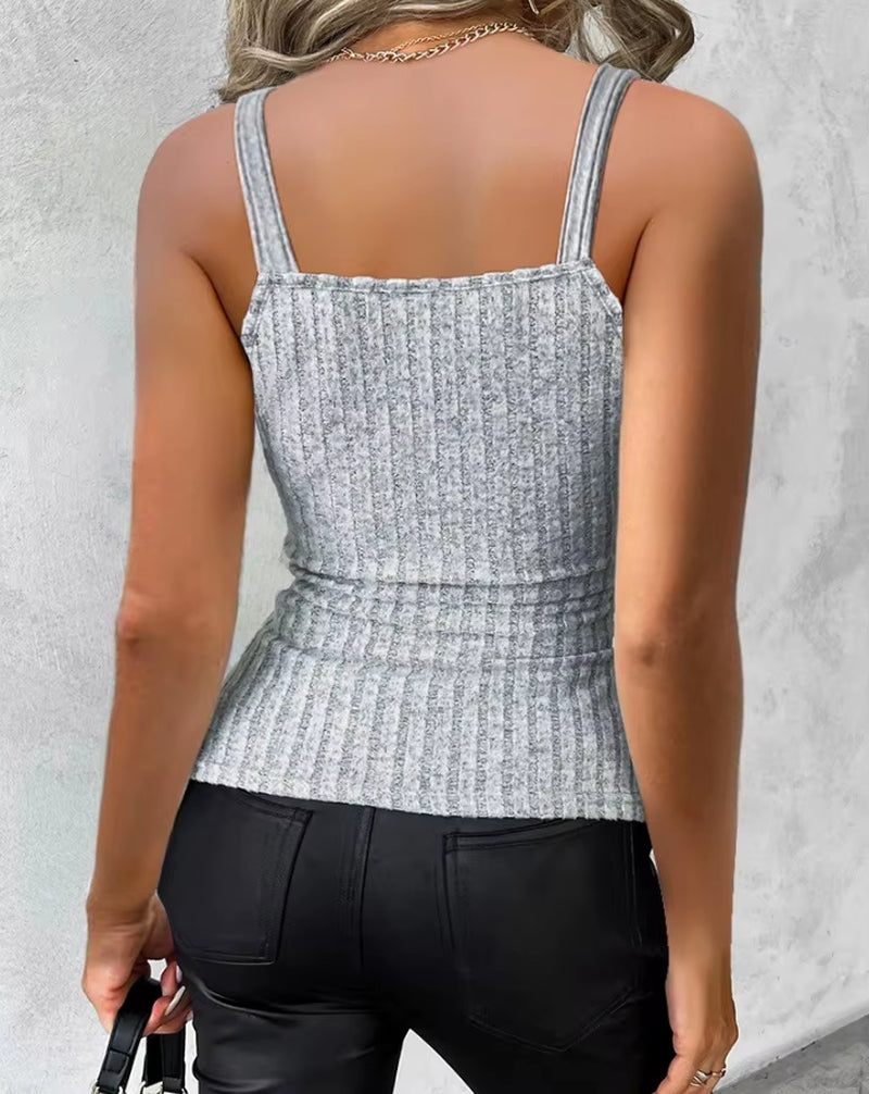 Ribbed Casual V-Neck Sleeveless